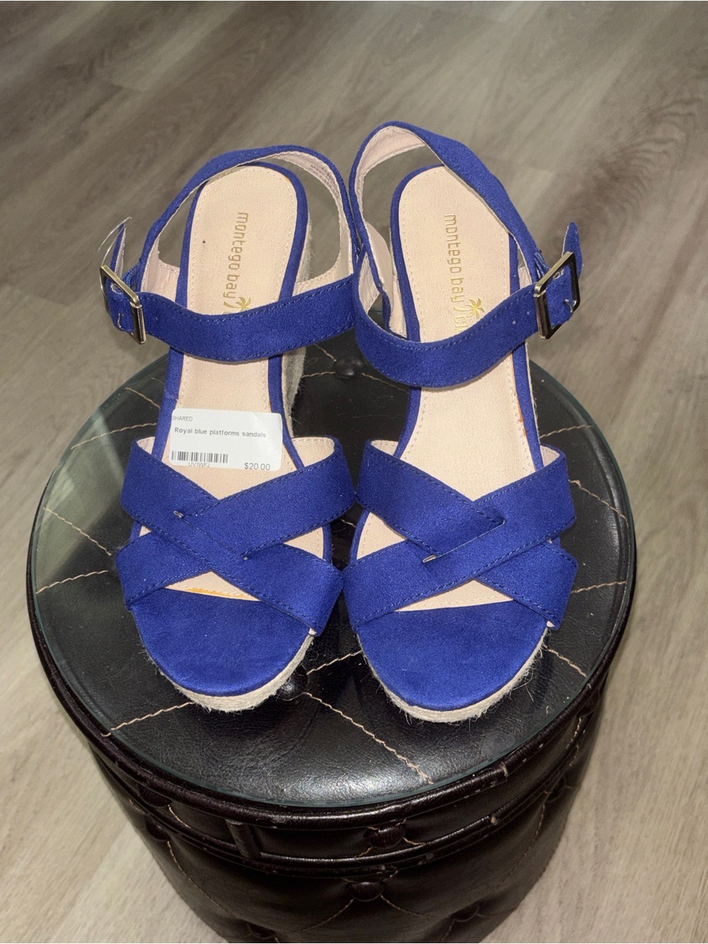 Montego Bay Club Royal Blue Crisscross Platform Sandals with Ankle Buckle